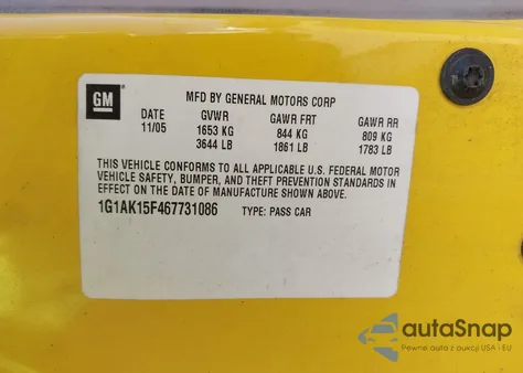 2006 Chevrolet Cobalt Ls from USA, damaged, VIN 1G1AK15F467731086